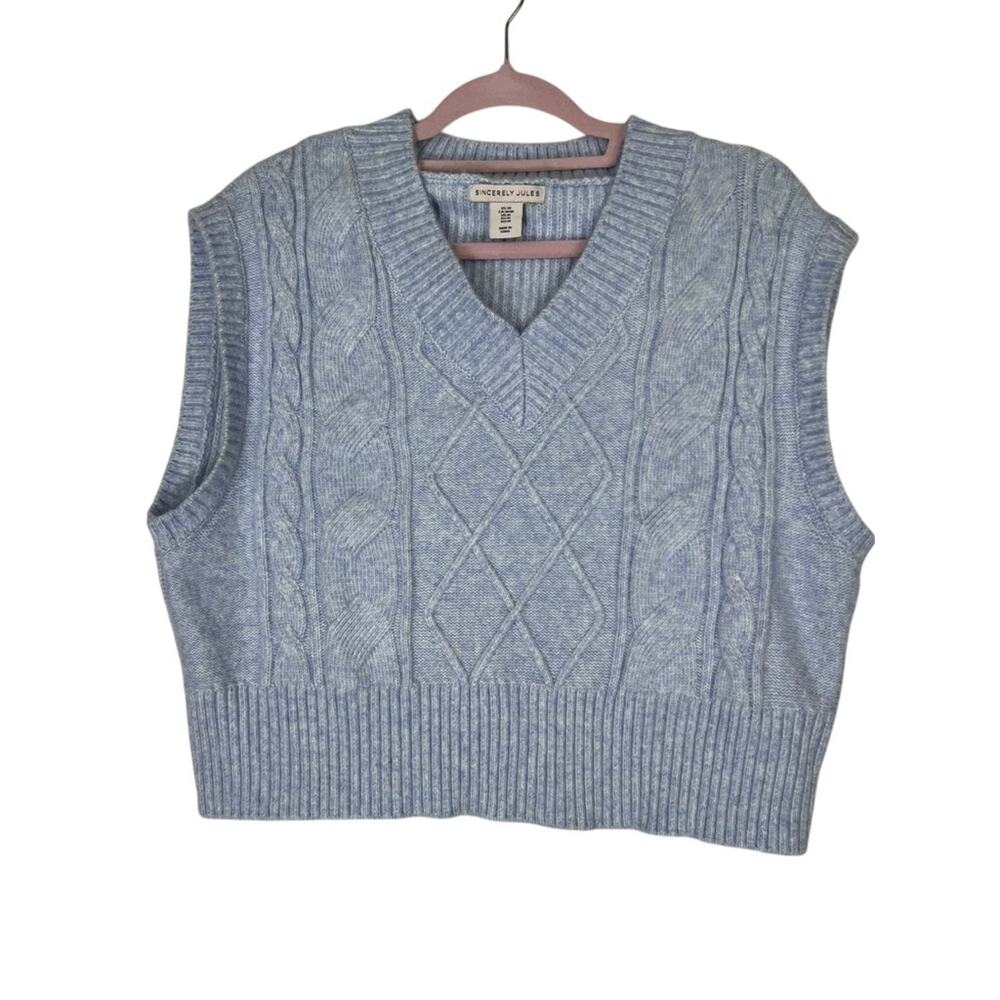 Sincerely Jules Light Blue Sleeveless‎ V-Neck Cropped Knit Sweater Top Size M